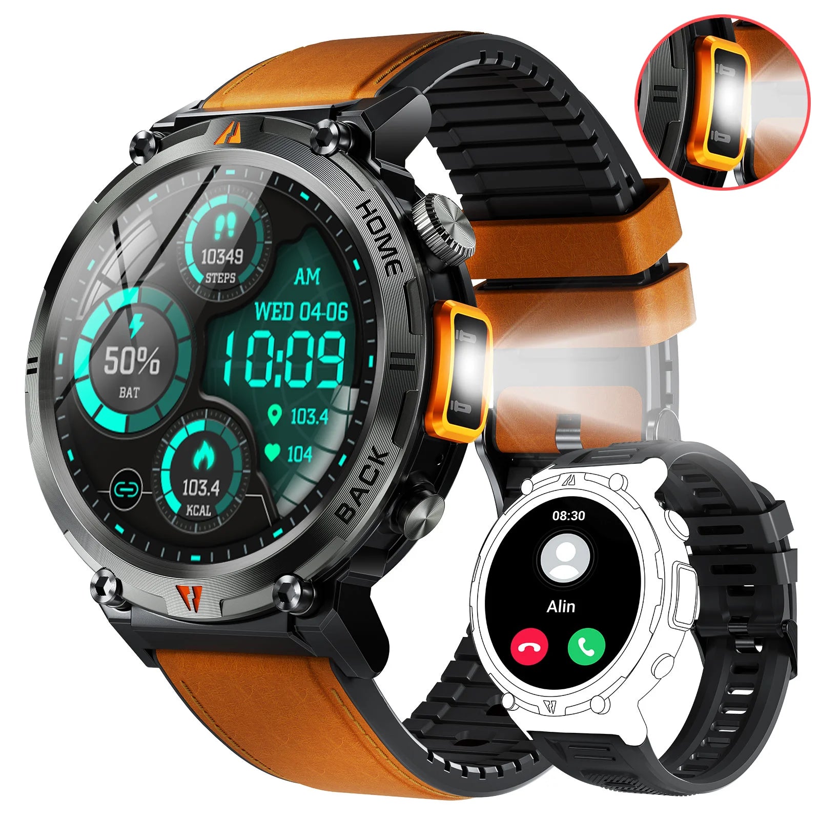 EIGIIS KE3 2025 New Bluetooth Call smartwatch for men Full Touch Screen With Health Monitor heart rate Flashlight Smart watch Brown strap United States Sfdb1a17624a347608f88e3a82a256a3bz Red, White and Blue Products Store
